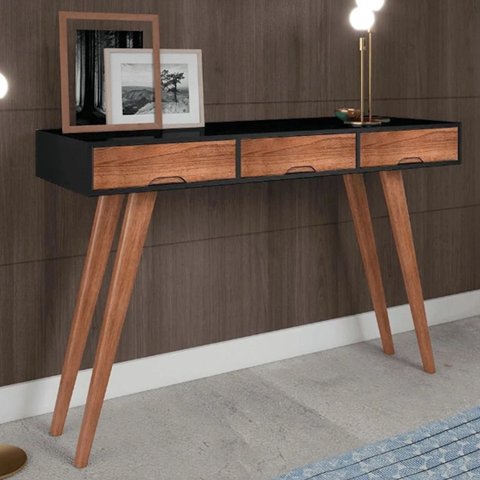 Aparador Decorativo 3 Gavetas 1,20m Laqueado Preto