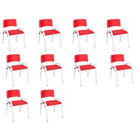 Kit 10 Cadeiras Infantil Iso, Escola, Base Branco-vermelho
