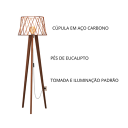 Luminária de Chão Tripé Onix com Cúpula Redonda em Aço:bronze - 3