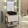 Kit Gabinete Banheiro Completo Industrial Tech 60cm Madeirado/branco - Cuba Preta - 1