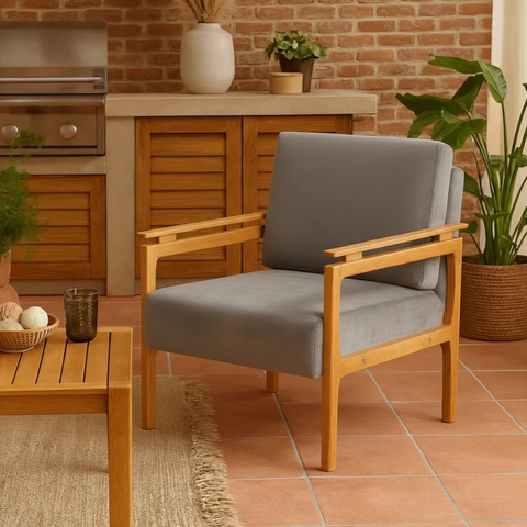 Kit 2 Poltronas Yasmin para Sala de Estar ou Varanda Gourmet Decorativa Estofada em Veludo:cinza