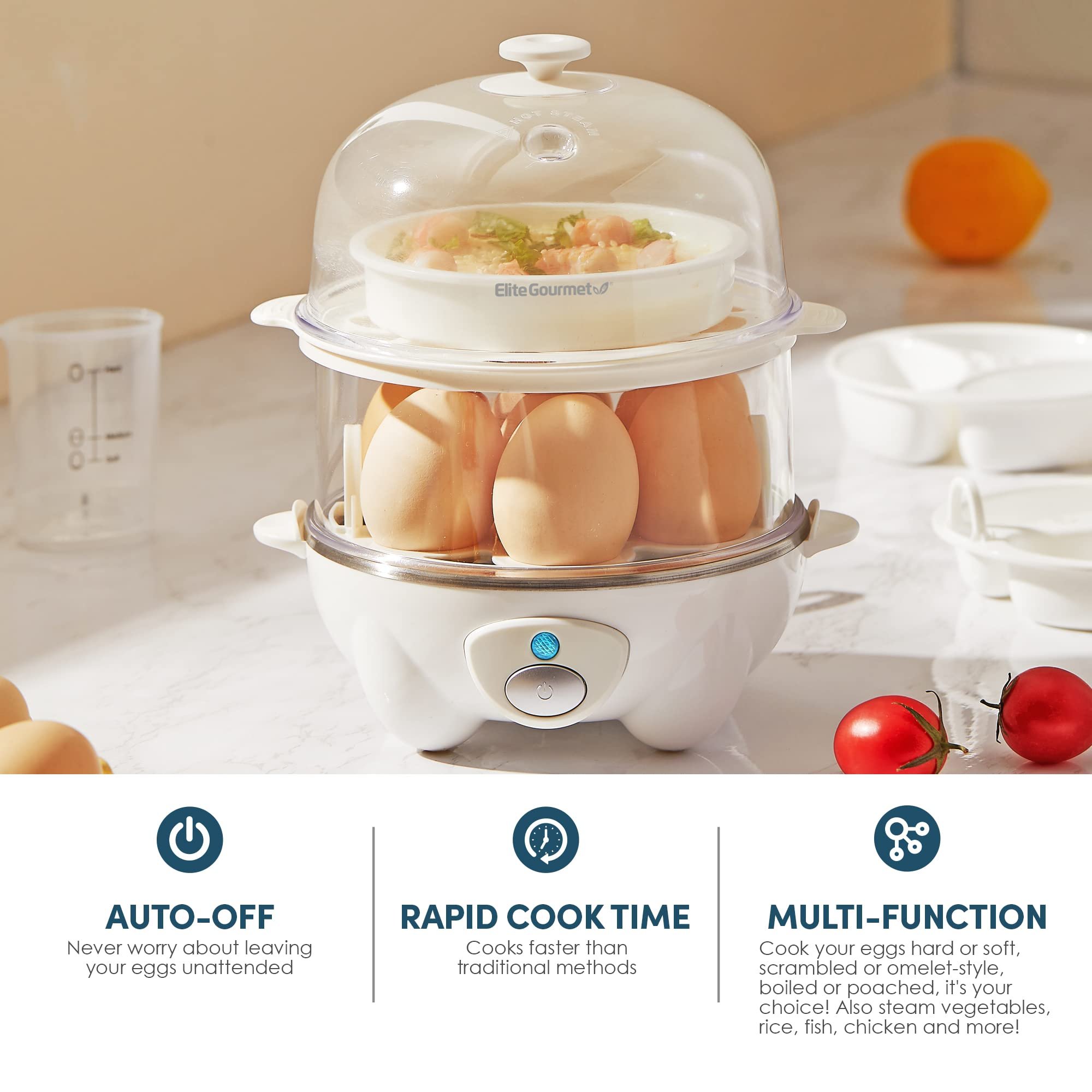 Elite Gourmet Egg Cooker Rápido 14 Ovos com Bandejas Removíveis (branco) - 5