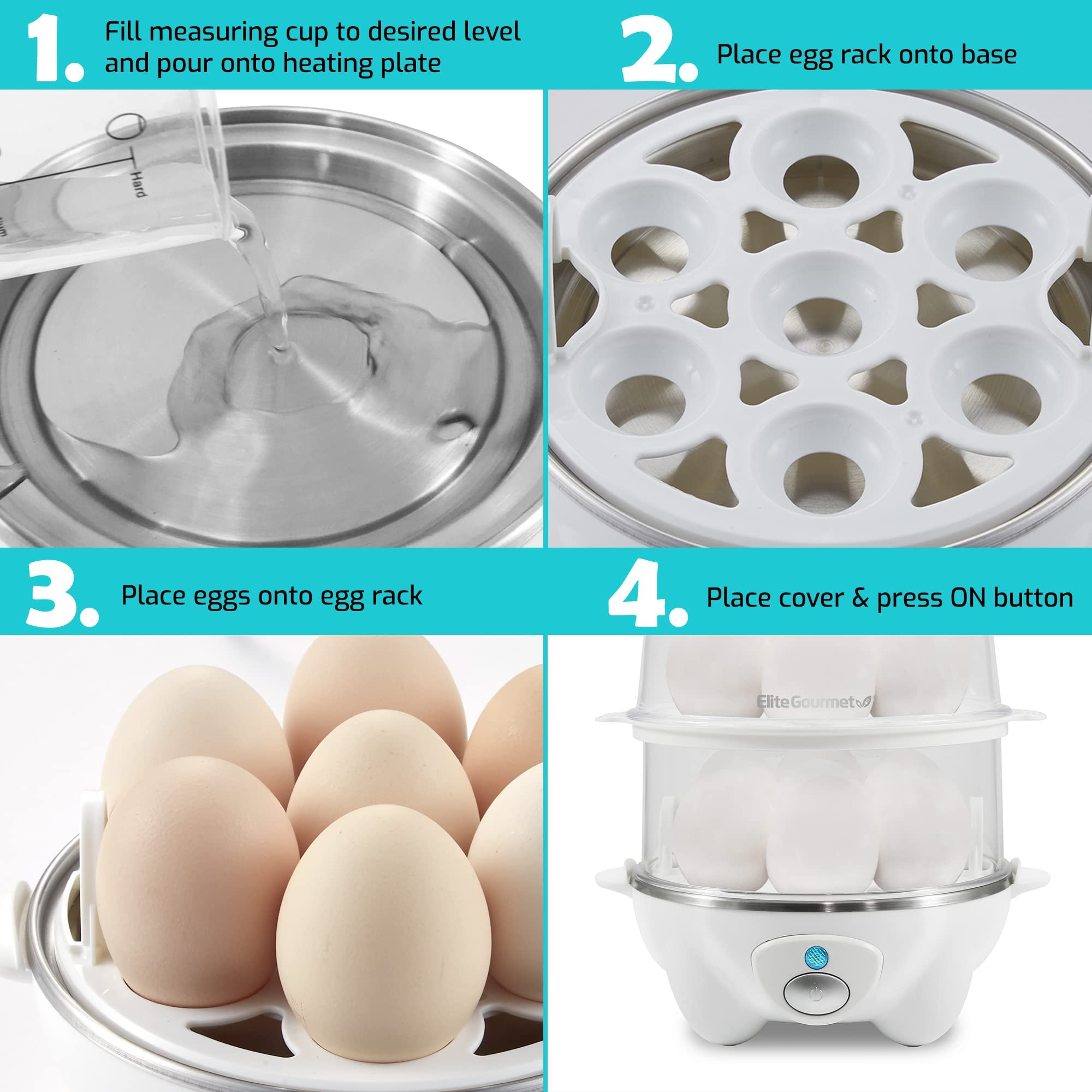 Elite Gourmet Egg Cooker Rápido 14 Ovos com Bandejas Removíveis (branco) - 4