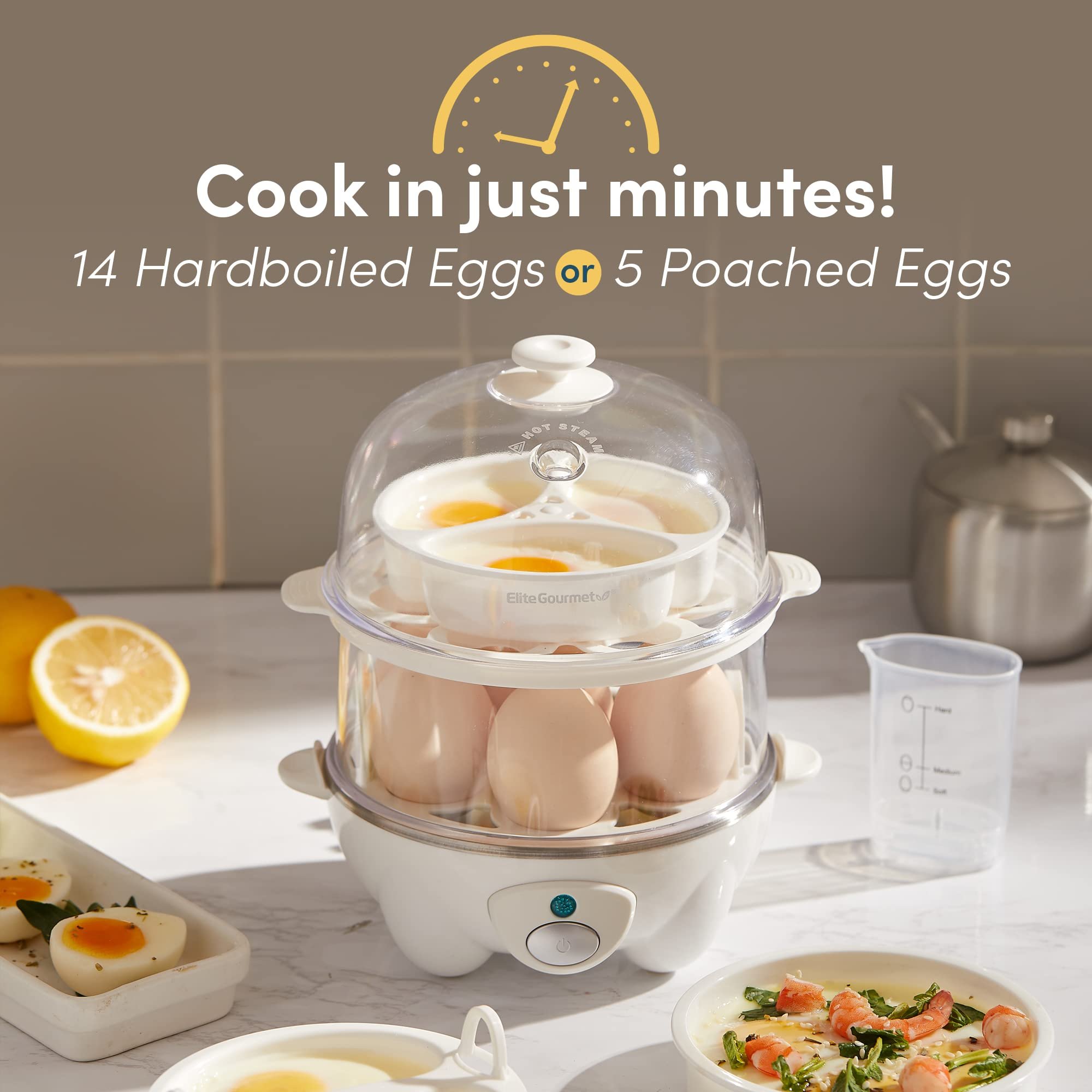 Elite Gourmet Egg Cooker Rápido 14 Ovos com Bandejas Removíveis (branco) - 6