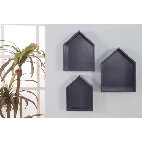 Trio de Nichos Prateleiras Casinha Mdf Azul Marinho