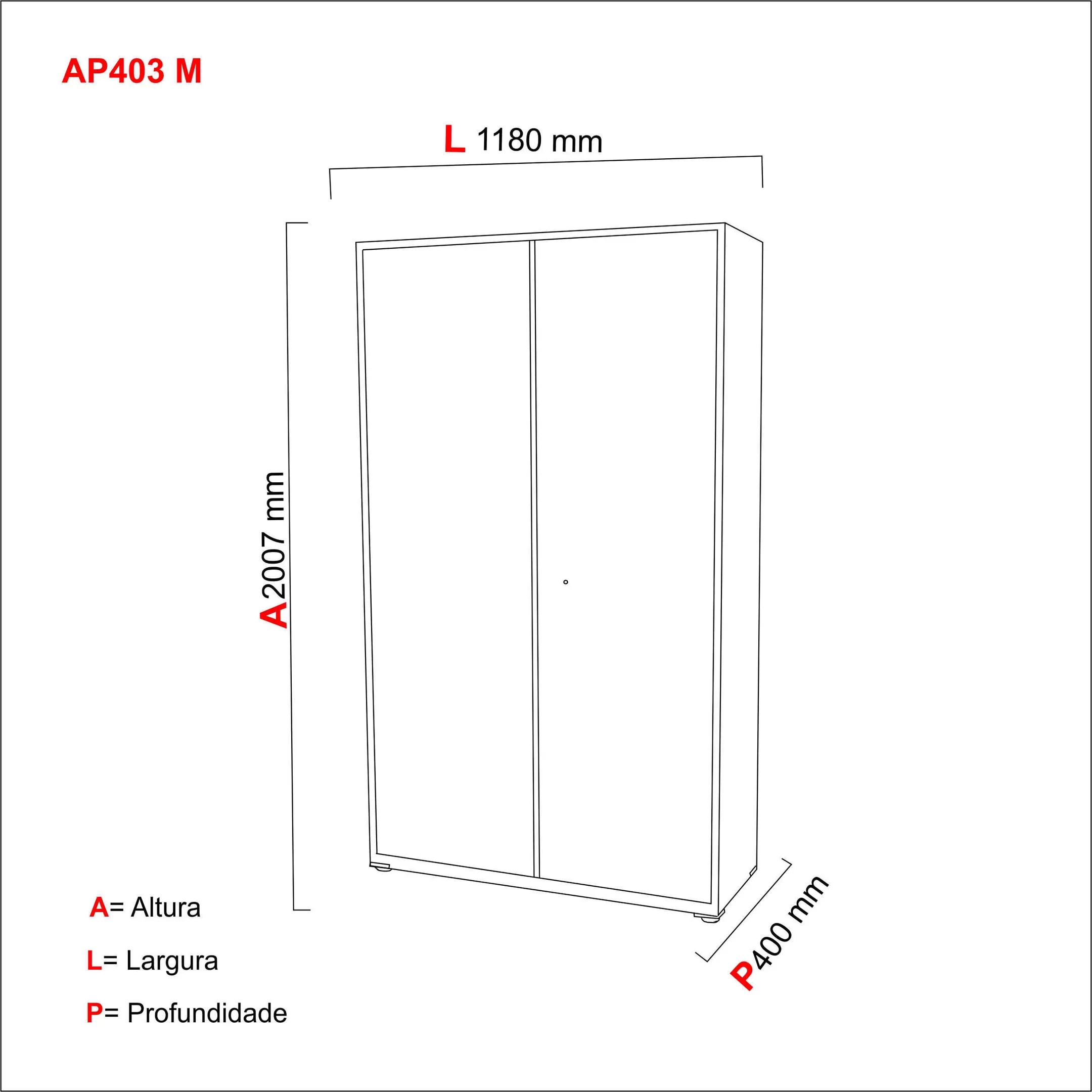 Armário 2 Portas 4 Prateleiras AP403M Aço  - 3