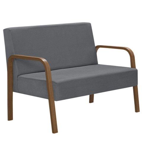 Poltrona 2 Lugares Jade Braço Madeira Suede Grafite