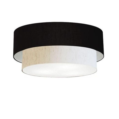 Plafon Duplo Cilíndrico Vivare Md-3065 Cúpula em Tecido 80x70cm - Bivolt Preto-linho-bege 127/220v