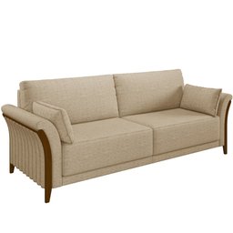 Kit Sofá 03 Lugares 222cm com 02 Poltronas Stefan Pés Madeira M03 Linho Bege Escuro - Lyam Decor - 5