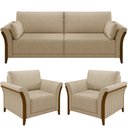 Ver imagem 1 de Kit Sofá 03 Lugares 222cm com 02 Poltronas Stefan Pés Madeira M03 Linho Bege Escuro - Lyam Decor