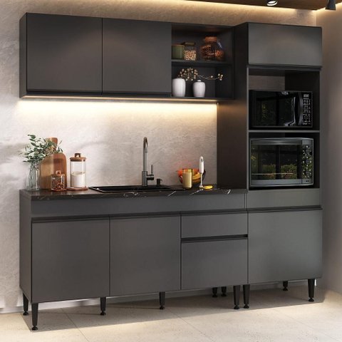 Cozinha Modulada Compacta 7 Portas MDF MDP 211,5cm Cinza