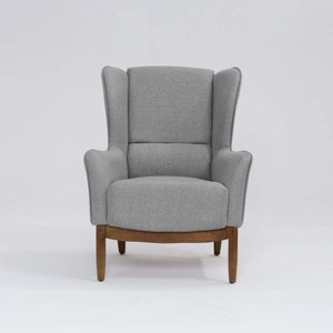 Poltrona Decorativa Realeza Base Madeira Linho Cinza Elefante - Larbelle