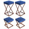 Conjunto 2 Banquetas Tokyo com 2 Puffs Base Bronze Suede Azul Royal - 1