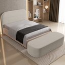Ver imagem 2 de Cabeceira Cama Box King 195cm Lanna com Puff Recamier Doha W01 Linho Bege - Lyam Decor