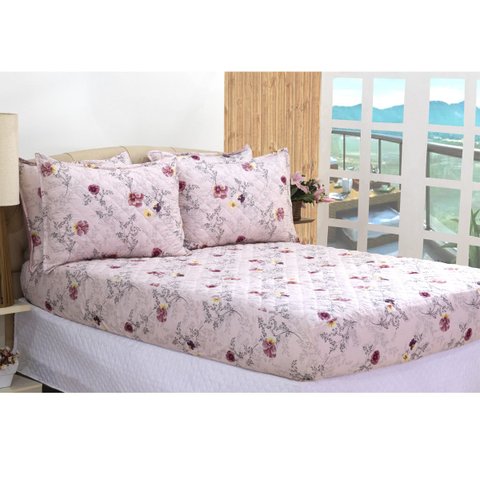 Kit Cobre leito Micropercal Com Elastico Orquidea Casal 3 Peças