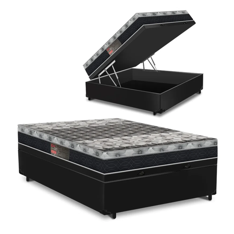 Cama Box Com Baú Casal + Colchão De Molas - Castor - Class Tecnopedic One Face
