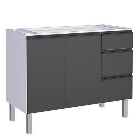 Gabinete de Aço Para Pia 120 Gaia 3 Gavetas Flat Cozimax Preto