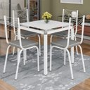 Ver imagem 1 de Conjunto De Mesa Tubular Malva 75X75 cm Vidro Branco Com 4 Cadeiras 119 Branco Assento Platina Artef