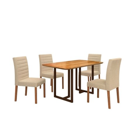 Conjunto Ibiza com 4 Cadeiras e Base Goiás Bm Tubulares Cinamomo/linho 303