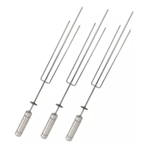 3 Espetos Tridente Giratório Inox Triplo Churrasqueira
