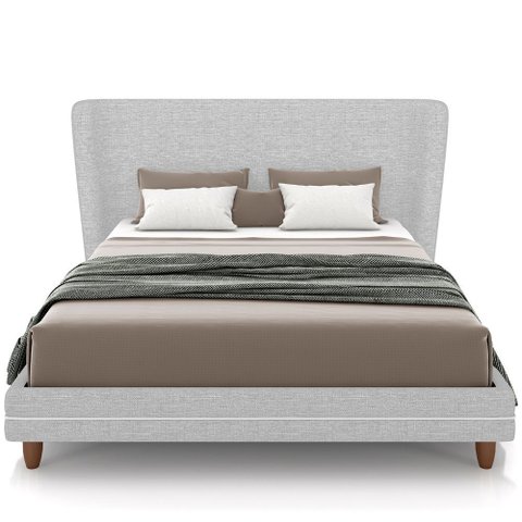 Cabeceira Queen Nilo 160cm com Cama Pés Madeira Suném P05 Linho Cinza Claro Bouclê Cru - Lyam Decor