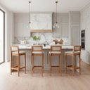 Ver imagem 1 de Kit 4 Banquetas Madeira Mel Bandada com Encosto Palha Rattan:Mel com Palha
