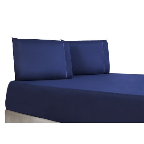Lençol Casal King 3 Peças 400 Fios Ponto Palito - AZUL