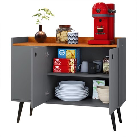 Aparador Buffet 3 Portas 90cm Cantinho Café Sala Jantar Recepção Pequena Wood New Cinza/Cinamomo
