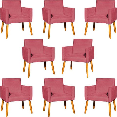 Kit 8 Poltronas Nina para Recepção Suede Cores Pé Palito 30cm Castanho - Suede