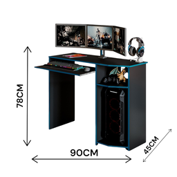 Escrivaninha Mesa Gamer Computador Notebook Estudo Trabalho:preto e Azul - 3