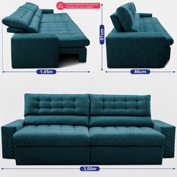 Sofá Retrátil e Reclinável 3,00m Molas Ensacadas Max Spring Velusoft Petróleo Cama Inbox - 3