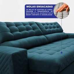 Sofá Retrátil e Reclinável 3,00m Molas Ensacadas Max Spring Velusoft Petróleo Cama Inbox - 4