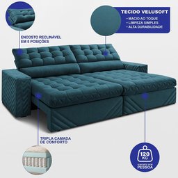 Sofá Retrátil e Reclinável 3,00m Molas Ensacadas Max Spring Velusoft Petróleo Cama Inbox - 2
