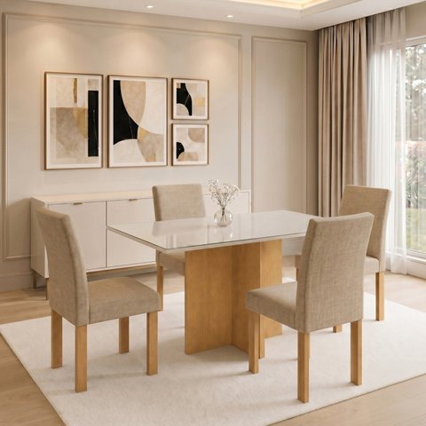 Conjunto de Mesa com 4 Cadeiras 120x80cm Carol e Espanha Cinamomo e Off White