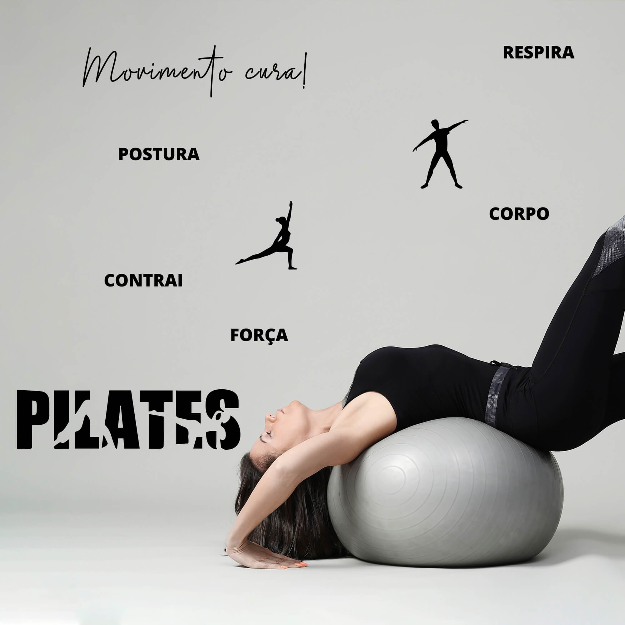 Kit de Adesivos Studio Pilates Frase Movimento Cura Silhuetas Fisioterapeuta - 3