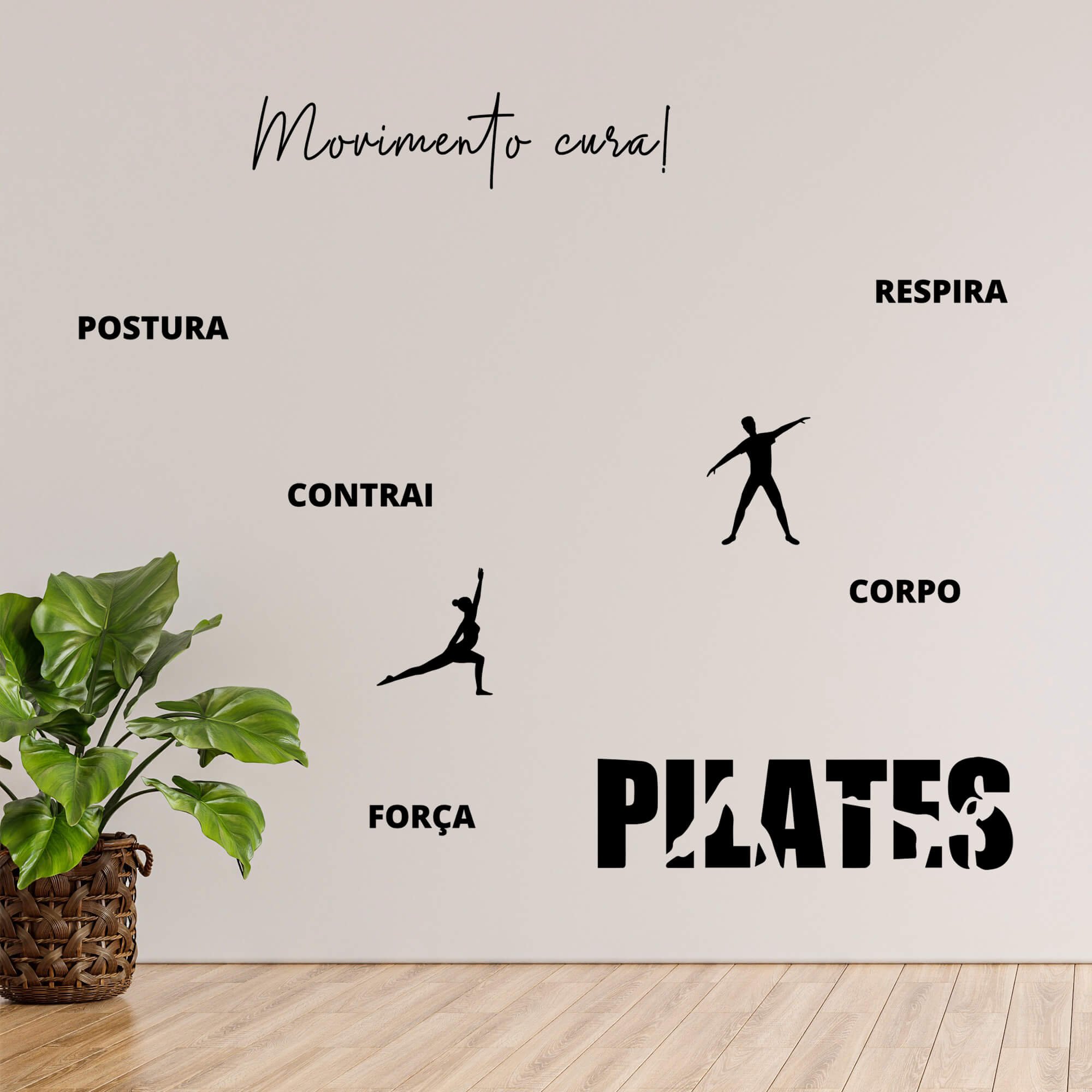 Kit de Adesivos Studio Pilates Frase Movimento Cura Silhuetas Fisioterapeuta - 1