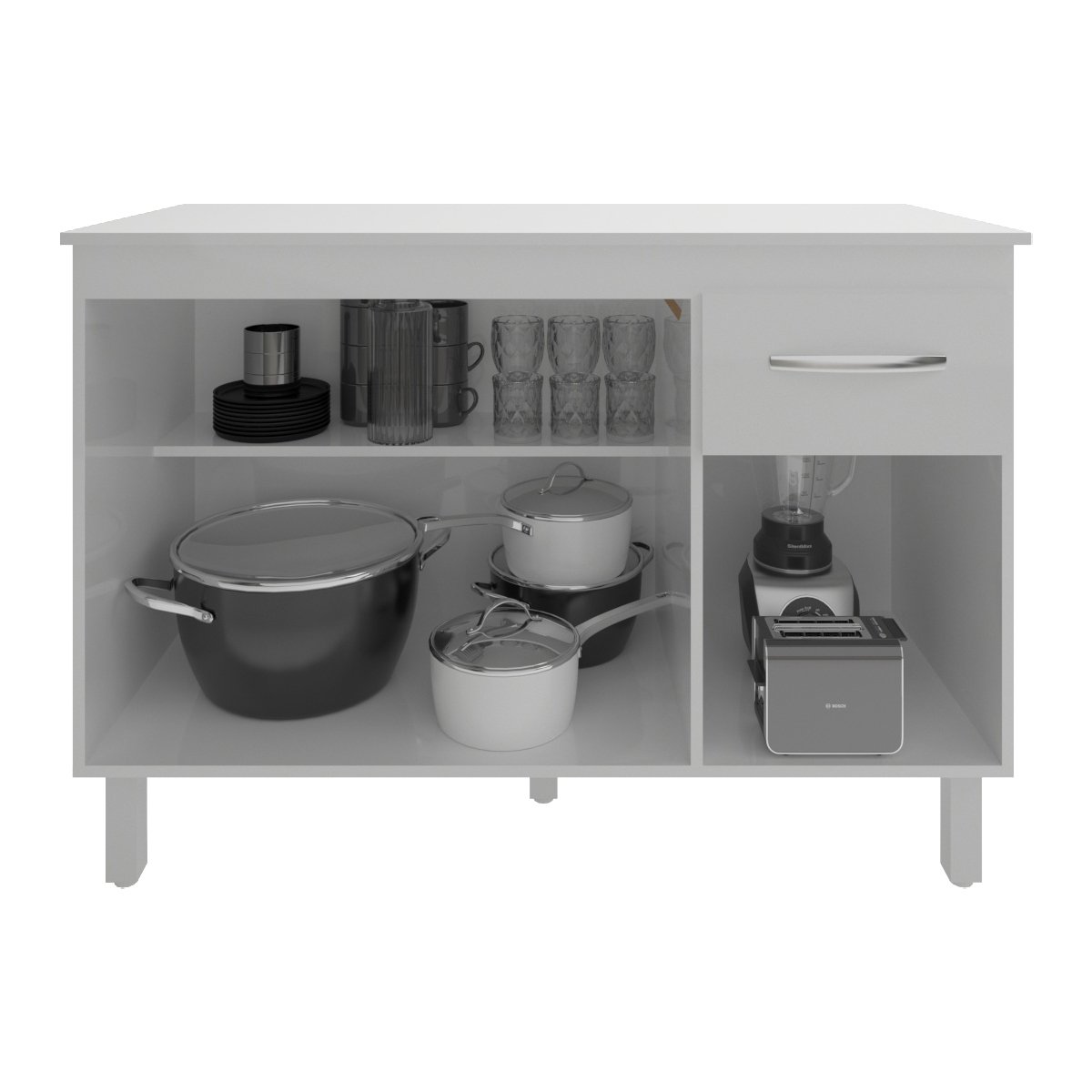 Balcão Gabinete para Pia 118 Cm Cozinha Aline Branco com Tampo Tampão 120 Cm Branco - 4