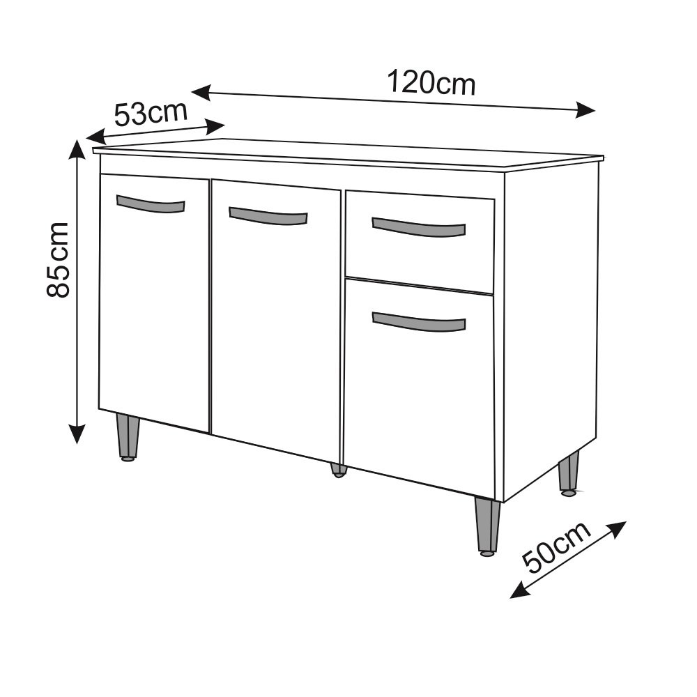 Balcão Gabinete para Pia 118 Cm Cozinha Aline Branco com Tampo Tampão 120 Cm Branco - 6