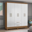 Ver imagem 1 de Guarda Roupa Solteiro 6 Portas 2 Gavetas Moval Panamá Naturale/Branco