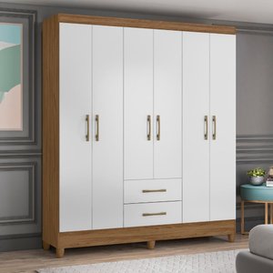 Guarda Roupa Solteiro 6 Portas 2 Gavetas Moval Panamá Naturale/Branco