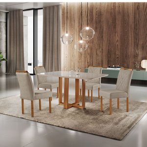 Conjunto Sala de Jantar Mesa com 4 Cadeiras Madeira Maciça Prada Linho Móveis Mix