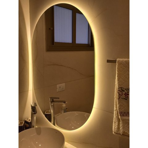 Espelho Orgânico com Luz de Led Branco Quente 95x50