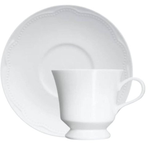 Xícara de Chá com Pires Porcelana Germer Branco 190ml Relevo Cottage Avulsa