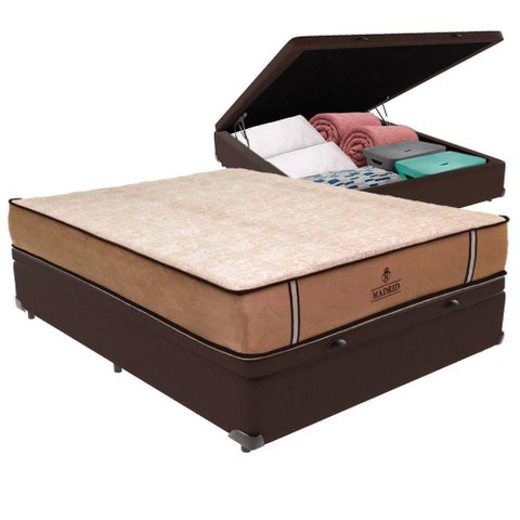 Cama Box com Baú Viúvo Bravus Molas Ensacadas Marrom Vtech