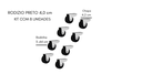 Ver imagem 2 de Kit de 8 Rodinhas Rodizios Fixos Preto para Moveis 38mm