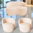 Ver imagem 1 de Kit Namoradeira + 2 Poltronas Decorativa Beatriz Orgânica Couro Bege