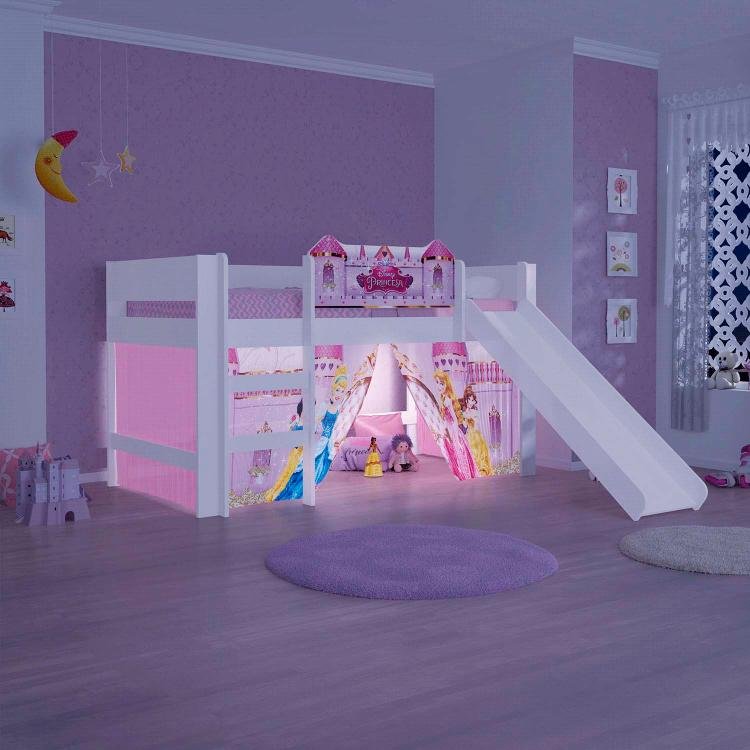 Cama Princesas Disney Play com Luz de Led Escada Cortina e Escorregador - Pura Magia - 1