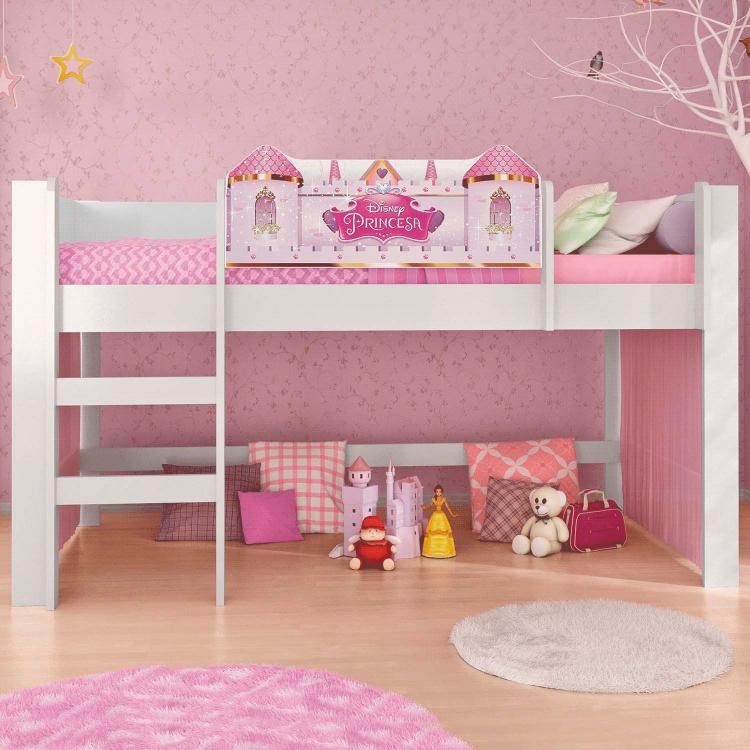 Cama Princesas Disney Play com Luz de Led Escada Cortina e Escorregador - Pura Magia - 3