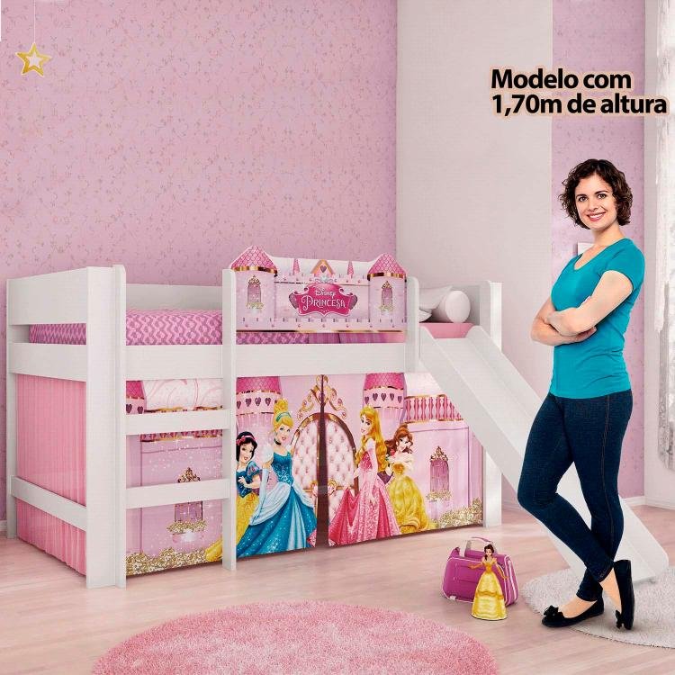 Cama Princesas Disney Play com Luz de Led Escada Cortina e Escorregador - Pura Magia - 2