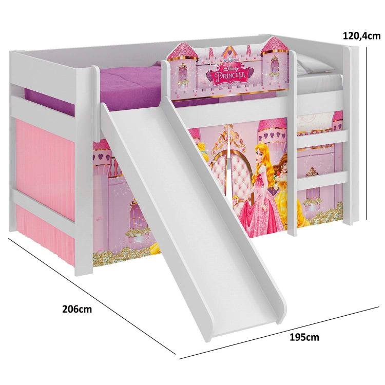 Cama Princesas Disney Play com Luz de Led Escada Cortina e Escorregador - Pura Magia - 5